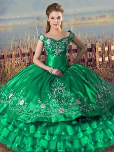 Dynamic Floor Length Lace Up Sweet 16 Quinceanera Dress Green for Sweet 16 and Quinceanera with Embroidery and Ruffled Layers