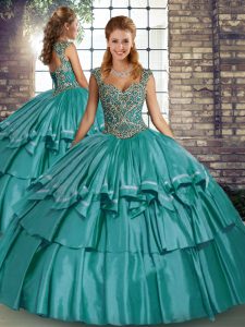 Noble Sleeveless Lace Up Floor Length Beading and Ruffled Layers Vestidos de Quinceanera