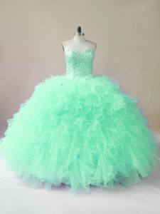 Designer Ball Gowns Quinceanera Dresses Apple Green Sweetheart Tulle Sleeveless Floor Length Lace Up