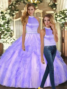 Noble Lavender 15 Quinceanera Dress Sweet 16 and Quinceanera with Ruffles Halter Top Sleeveless Backless