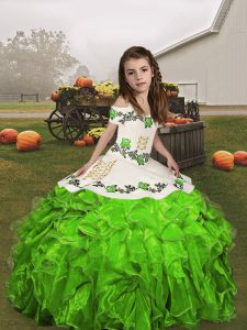 Hot Selling Sleeveless Lace Up Floor Length Embroidery and Ruffles Custom Made Pageant Dress