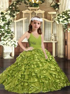 Organza Sleeveless Zipper Ruffles Pageant Dress Toddler in Olive Green
