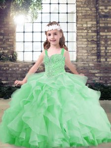 Sleeveless Floor Length Beading and Ruffles Lace Up Child Pageant Dress