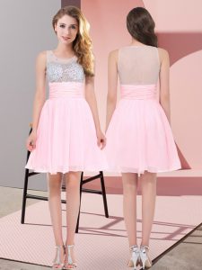 Mini Length Side Zipper Dama Dress for Quinceanera Baby Pink for Wedding Party with Beading