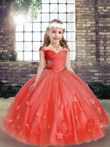 Custom Fit Tulle Sleeveless Pageant Dress Wholesale and Beading and Hand Made Flower