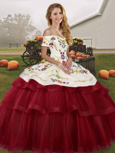 Fantastic Ball Gowns Sleeveless Wine Red 15th Birthday Dress Brush Train Lace Up