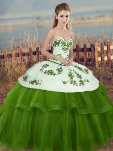 Flirting Sweetheart Sleeveless Sweet 16 Quinceanera Dress Floor Length Embroidery and Bowknot Green Tulle