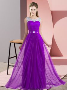 Stylish Purple Quinceanera Court Dresses Wedding Party with Beading Scoop Sleeveless Lace Up