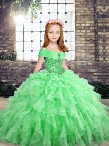 Lace Up Kids Pageant Dress Beading and Ruffles Sleeveless Floor Length
