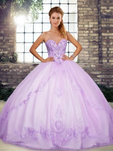 Lavender Sweetheart Lace Up Beading and Embroidery 15 Quinceanera Dress Sleeveless