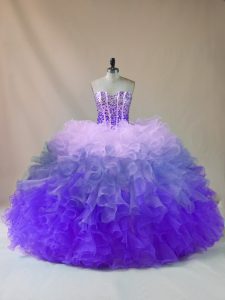 Flirting Multi-color Ball Gowns Organza Sweetheart Sleeveless Beading and Ruffles Floor Length Lace Up Quinceanera Gown