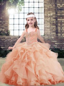 Charming Tulle Sleeveless Floor Length Pageant Dress for Teens and Beading and Ruffles