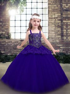 Trendy Purple Lace Up Straps Beading Child Pageant Dress Tulle Sleeveless