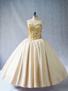 Sleeveless Tulle Floor Length Lace Up Quinceanera Gown in Champagne with Beading