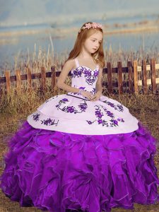 New Style Purple Pageant Dress Wholesale Party and Wedding Party with Embroidery Straps Sleeveless Lace Up