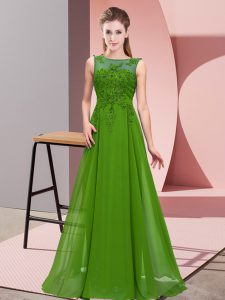 Floor Length Zipper Court Dresses for Sweet 16 Green for Wedding Party with Beading and Appliques