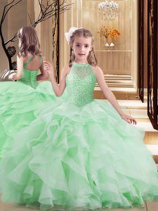 Sleeveless Lace Up Floor Length Beading and Ruffles Little Girls Pageant Dress