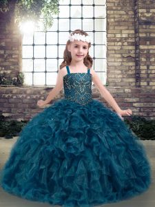 Wonderful Teal Sleeveless Organza Lace Up Little Girls Pageant Dress Wholesale for Party and Wedding Party