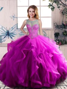 Floor Length Lace Up Quinceanera Dresses Purple for Sweet 16 and Quinceanera with Beading and Ruffles