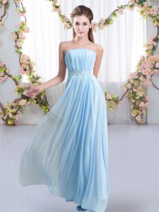 Cheap Baby Blue Sleeveless Sweep Train Beading Quinceanera Court Dresses