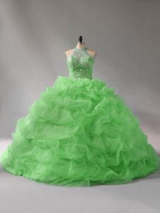Sleeveless Court Train Beading and Pick Ups Lace Up Quinceanera Dresses