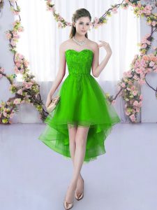 Exquisite Green Sleeveless High Low Lace Lace Up Vestidos de Damas