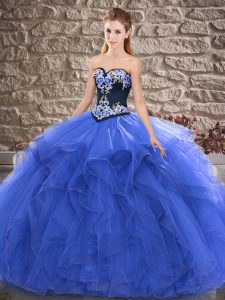 Blue Lace Up Sweet 16 Quinceanera Dress Beading and Embroidery Sleeveless Floor Length