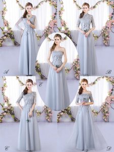 Hot Sale Grey Sleeveless Appliques Floor Length Quinceanera Dama Dress
