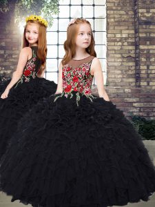 Scoop Sleeveless Organza Little Girls Pageant Gowns Embroidery and Ruffles Zipper