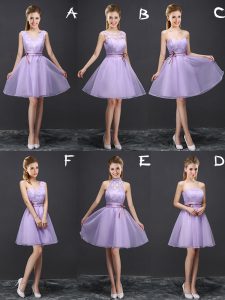 Beautiful Lavender Sleeveless Organza Lace Up Quinceanera Court of Honor Dress for Prom and Party and Wedding Party