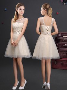 Scoop Champagne Sleeveless Tulle Lace Up Court Dresses for Sweet 16 for Prom and Party and Wedding Party