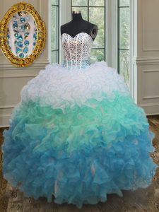 Modest Sleeveless Lace Up Floor Length Beading and Ruffles Sweet 16 Quinceanera Dress