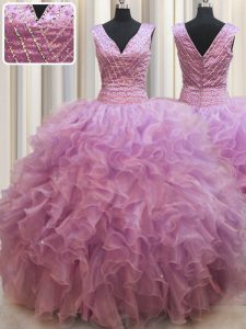 High Quality Organza Sleeveless Floor Length Sweet 16 Quinceanera Dress and Beading