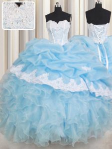 Chic Pick Ups Ball Gowns Sweet 16 Dress Light Blue Sweetheart Organza Sleeveless Floor Length Lace Up