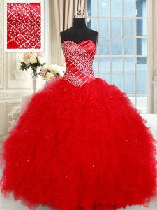 Sleeveless Lace Up Floor Length Beading and Ruffled Layers 15th Birthday Dress