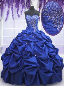 High Class Taffeta Sweetheart Sleeveless Lace Up Beading and Pick Ups Quinceanera Dress in Royal Blue