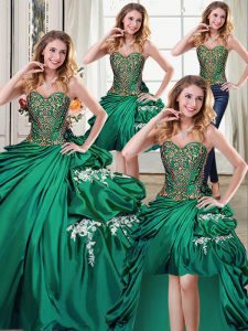 Suitable Four Piece Dark Green Sweetheart Lace Up Beading and Appliques and Pick Ups Sweet 16 Dresses Sleeveless