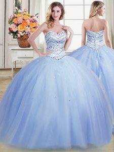 Latest Ball Gowns Quinceanera Gown Light Blue Sweetheart Tulle Sleeveless Floor Length Lace Up
