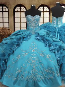 Floor Length Teal Quinceanera Gown Sweetheart Sleeveless Lace Up