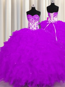 Extravagant Purple Sweetheart Neckline Appliques and Ruffles Quinceanera Gown Sleeveless Lace Up