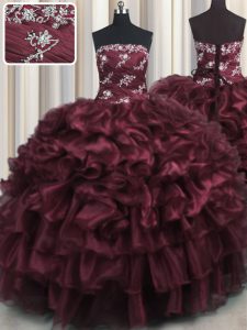 Sleeveless Lace Up Floor Length Appliques and Ruffles and Ruffled Layers Sweet 16 Quinceanera Dress