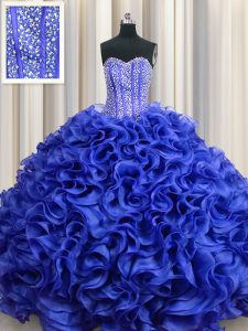 Visible Boning Floor Length Ball Gowns Sleeveless Royal Blue Quinceanera Gowns Lace Up