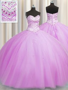 Bling-bling Really Puffy Lilac Sweetheart Neckline Beading Vestidos de Quinceanera Sleeveless Lace Up