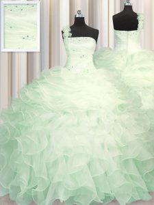 One Shoulder Floor Length Ball Gowns Sleeveless Apple Green 15th Birthday Dress Zipper