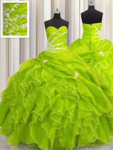 Discount Sweetheart Sleeveless Organza 15 Quinceanera Dress Beading and Appliques and Ruffles Lace Up