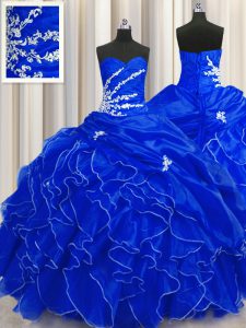 Royal Blue Sweetheart Lace Up Beading and Appliques and Ruffles Sweet 16 Quinceanera Dress Sleeveless