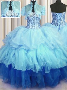 Visible Boning Bling-bling Beading and Ruffled Layers Sweet 16 Dress Multi-color Lace Up Sleeveless Floor Length