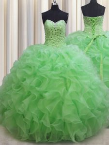 Perfect Sleeveless Floor Length Beading and Ruffles Lace Up 15 Quinceanera Dress
