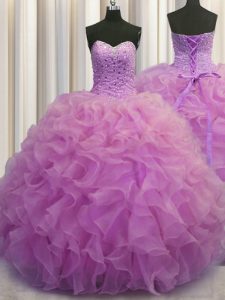 Glamorous Organza Sleeveless Floor Length Sweet 16 Quinceanera Dress and Beading and Ruffles