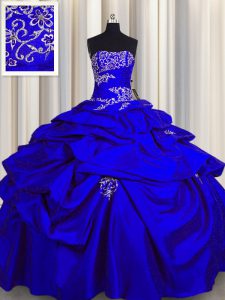 Fancy Pick Ups Strapless Sleeveless Lace Up 15 Quinceanera Dress Royal Blue Taffeta